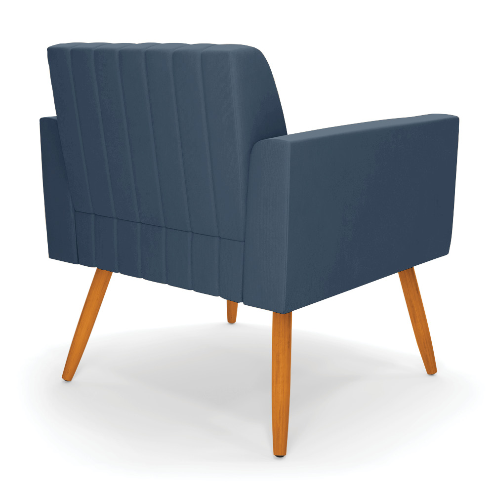 Kit 2 Poltronas Viena Gomada Suede Azul Marinho Pés Palito Castanho - D'Rossi