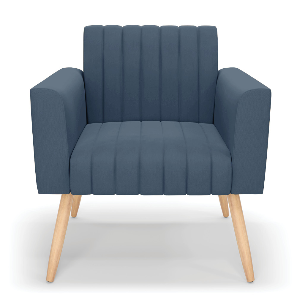 Kit 2 Poltronas Viena Gomada Suede Azul Marinho Pés Palito Natural - D'Rossi