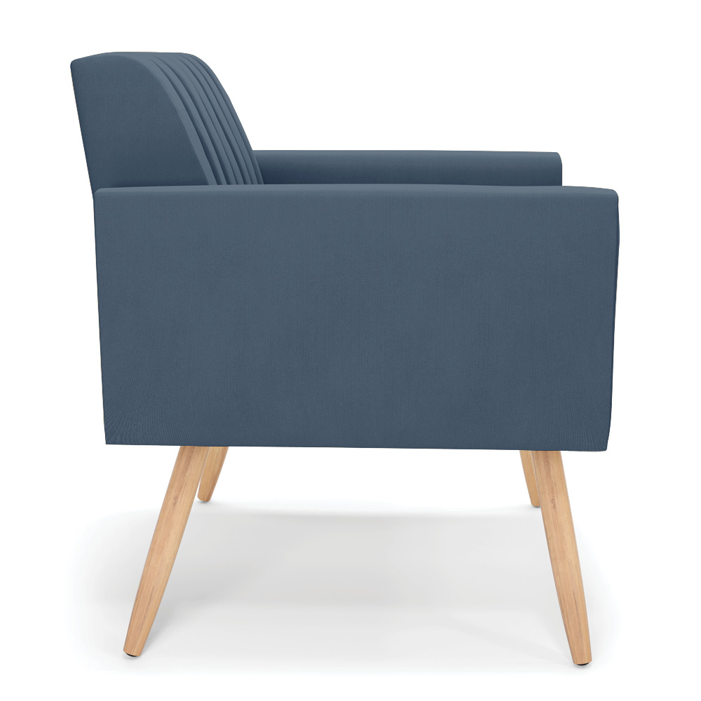 Kit 2 Poltronas Viena Gomada Suede Azul Marinho Pés Palito Natural - D'Rossi