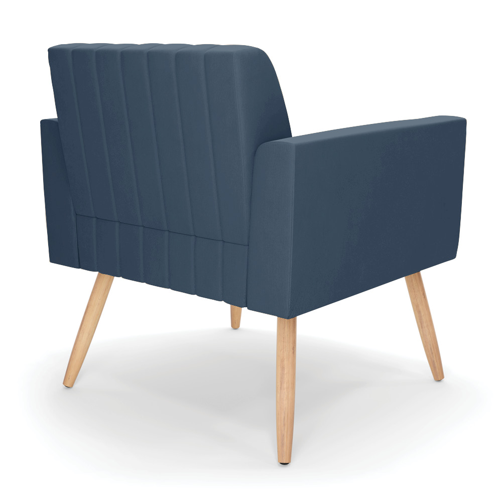 Kit 2 Poltronas Viena Gomada Suede Azul Marinho Pés Palito Natural - D'Rossi