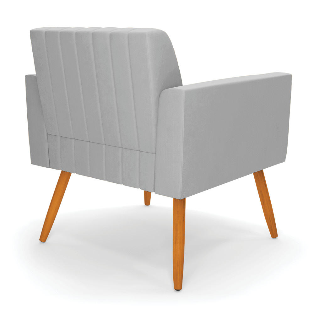 Kit 2 Poltronas Viena Gomada Suede Cinza Pés Palito Castanho - D'Rossi