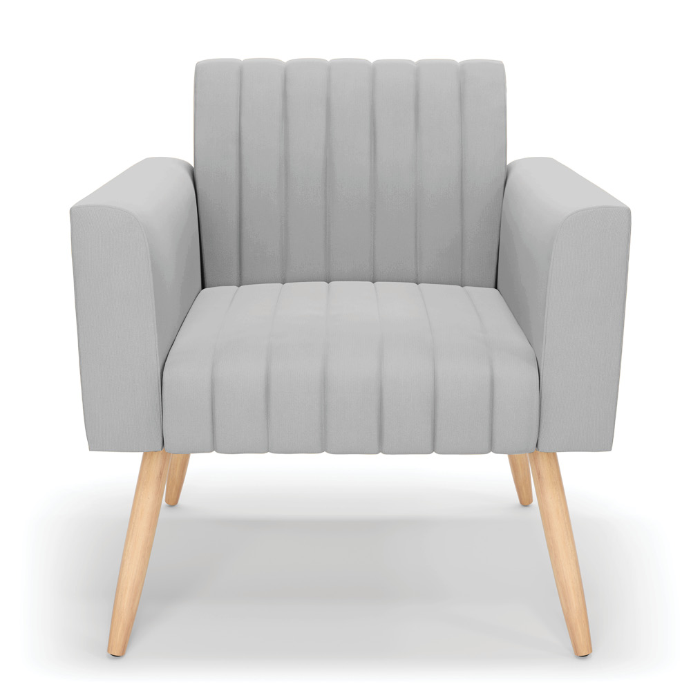 Kit 2 Poltronas Viena Gomada Suede Cinza Pés Palito Natural - D'Rossi