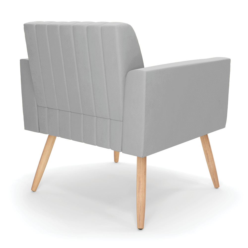 Kit 2 Poltronas Viena Gomada Suede Cinza Pés Palito Natural - D'Rossi