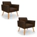 Kit 2 Poltronas Viena Gomada Suede Marrom Pés Palito Castanho - D'Rossi