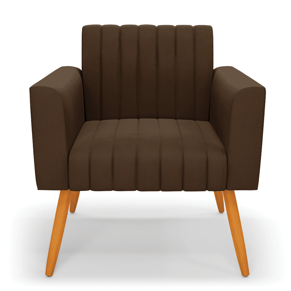 Kit 2 Poltronas Viena Gomada Suede Marrom Pés Palito Castanho - D'Rossi