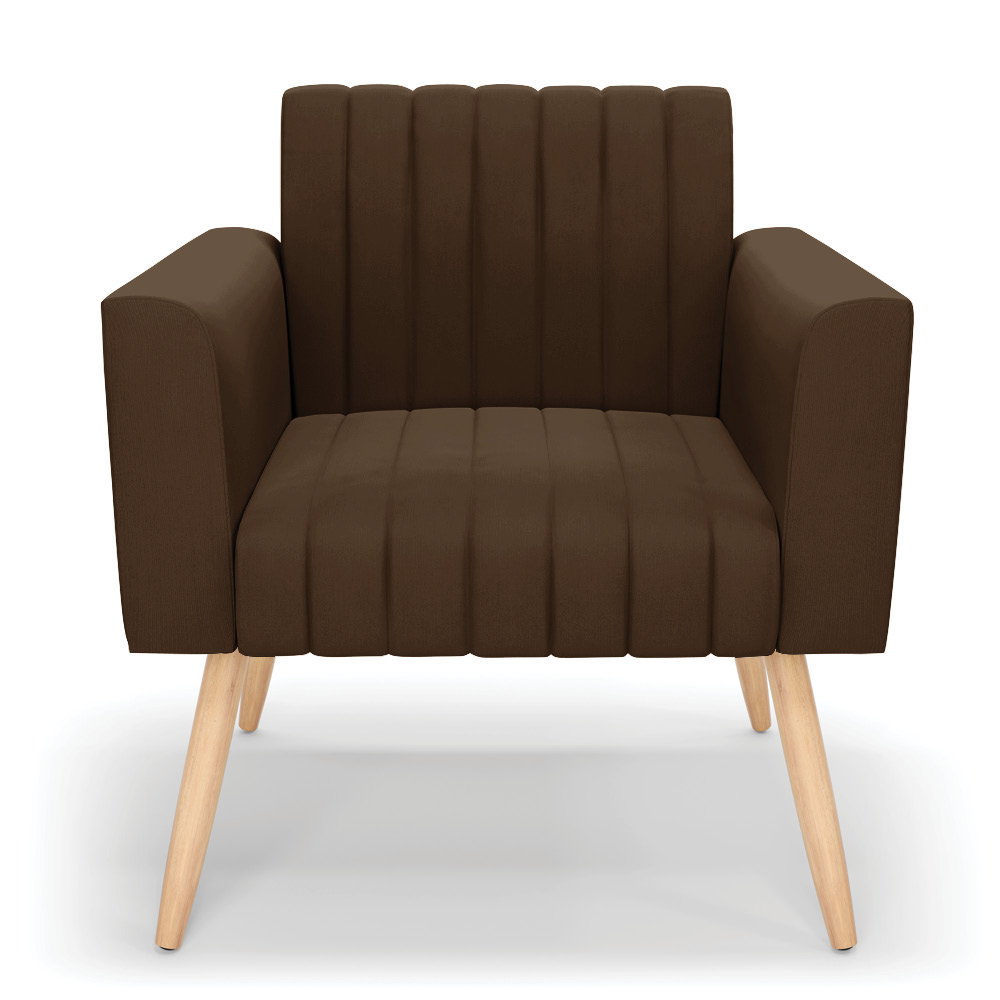 Kit 2 Poltronas Viena Gomada Suede Marrom Pés Palito Natural - D'Rossi