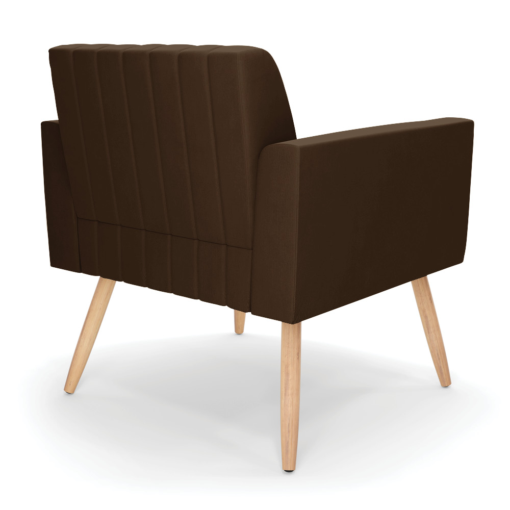 Kit 2 Poltronas Viena Gomada Suede Marrom Pés Palito Natural - D'Rossi