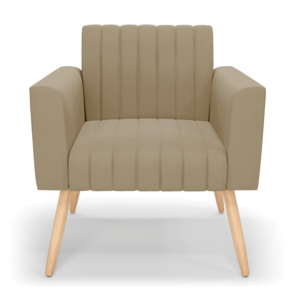 Kit 2 Poltronas Viena Gomada Suede Marrom Rato Pés Palito Natural - D'Rossi