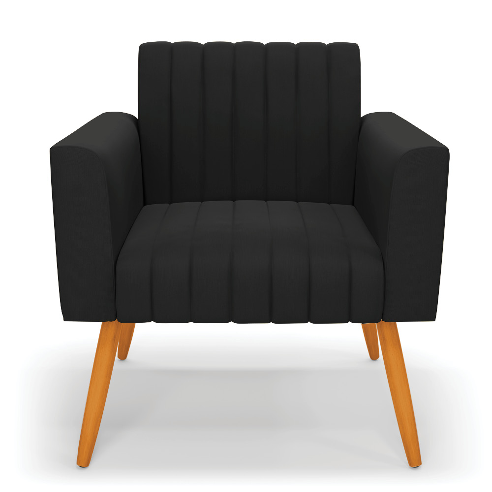 Kit 2 Poltronas Viena Gomada Suede Preto Pés Palito Castanho - D'Rossi
