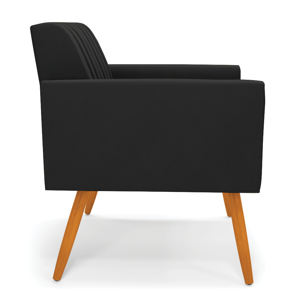 Kit 2 Poltronas Viena Gomada Suede Preto Pés Palito Castanho - D'Rossi
