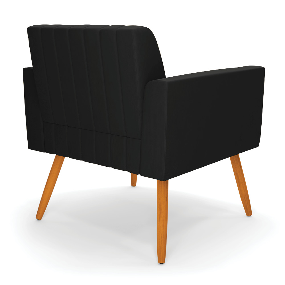 Kit 2 Poltronas Viena Gomada Suede Preto Pés Palito Castanho - D'Rossi