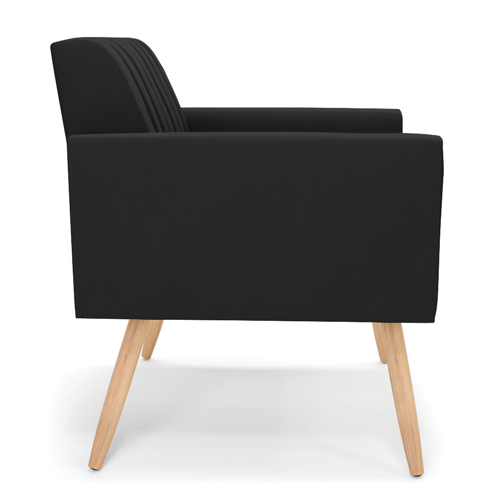 Kit 2 Poltronas Viena Gomada Suede Preto Pés Palito Natural - D'Rossi
