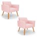 Kit 2 Poltronas Viena Gomada Suede Rosa Bebê Pés Palito Castanho - D'Rossi