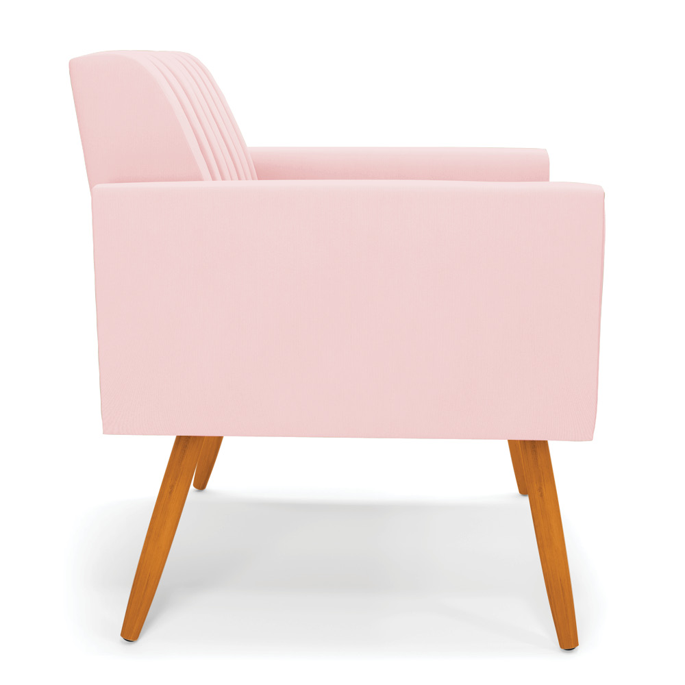 Kit 2 Poltronas Viena Gomada Suede Rosa Bebê Pés Palito Castanho - D'Rossi