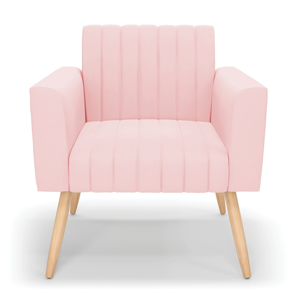 Kit 2 Poltronas Viena Gomada Suede Rosa Bebê Pés Palito Natural - D'Rossi