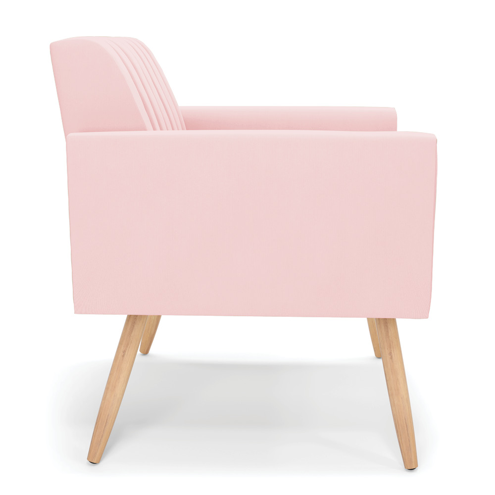 Kit 2 Poltronas Viena Gomada Suede Rosa Bebê Pés Palito Natural - D'Rossi