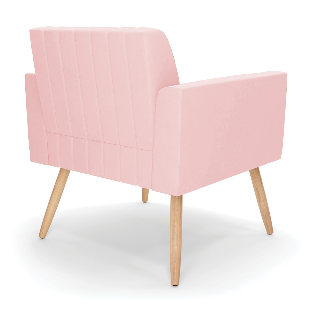 Kit 2 Poltronas Viena Gomada Suede Rosa Bebê Pés Palito Natural - D'Rossi