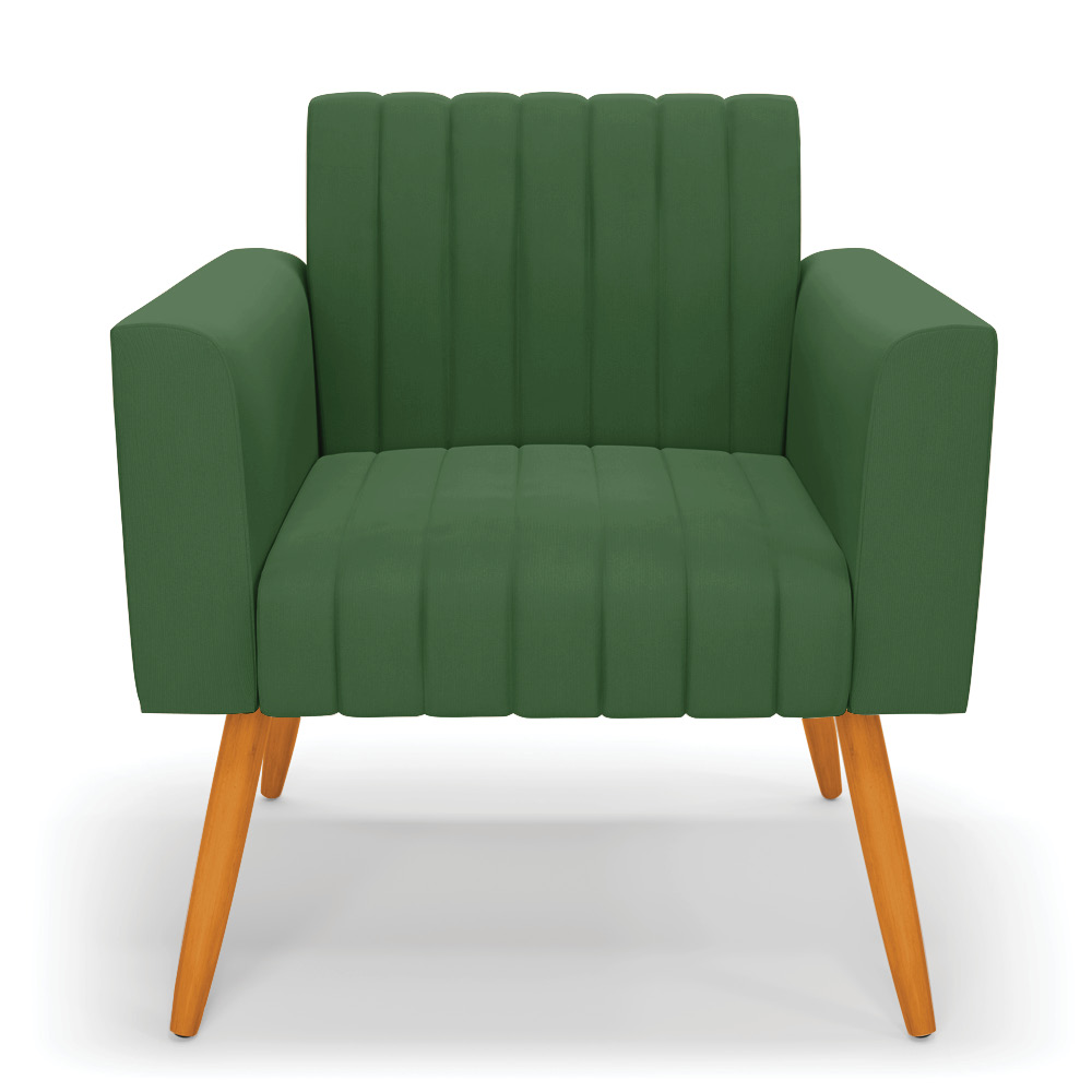 Kit 2 Poltronas Viena Gomada Suede Verde Pés Palito Castanho - D'Rossi