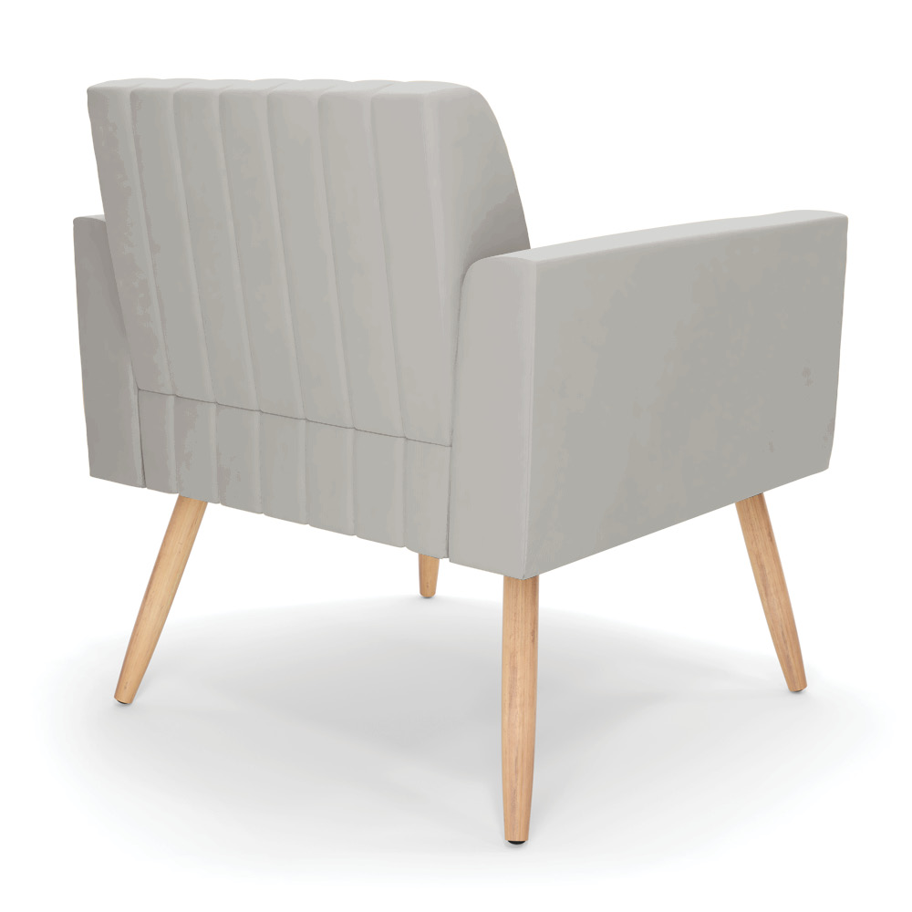Kit 2 Poltronas Viena Gomada Veludo Cinza Pés Palito Natural - D'Rossi