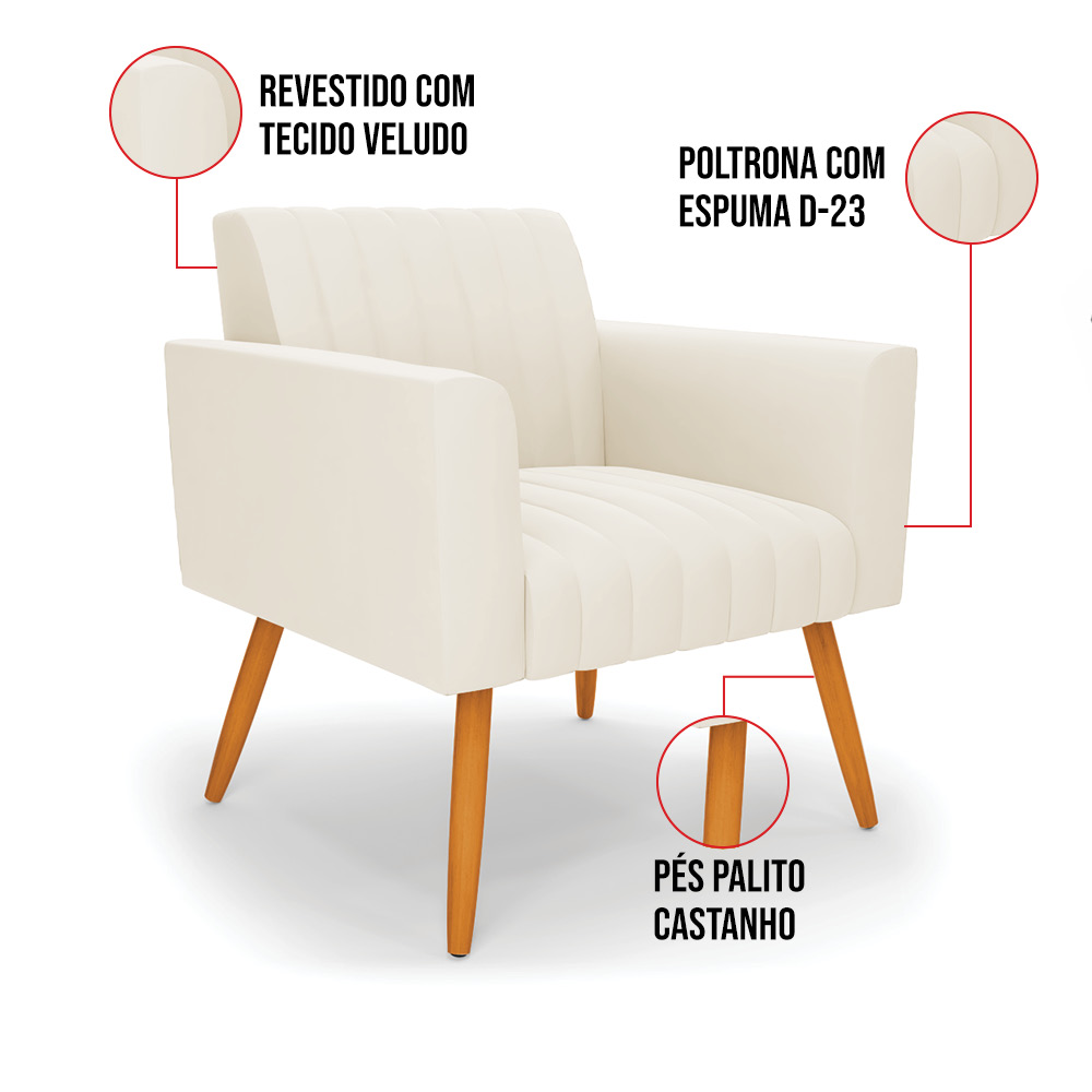 Kit 2 Poltronas Viena Gomada Veludo Pés Palito Castanho - D'Rossi