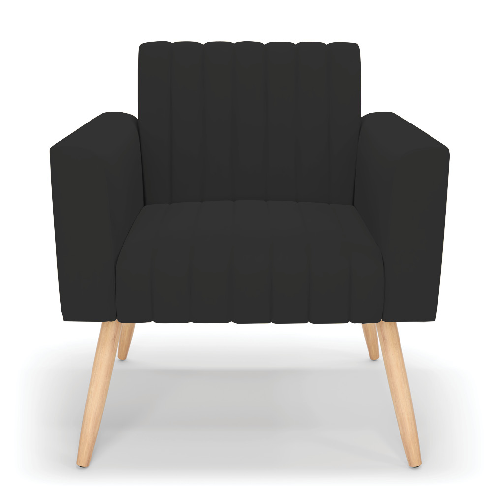 Kit 2 Poltronas Viena Gomada Veludo Preto Pés Palito Natural - D'Rossi