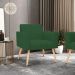 Kit 2 Poltronas Viena Gomada Veludo Verde Pés Palito Natural - D'Rossi