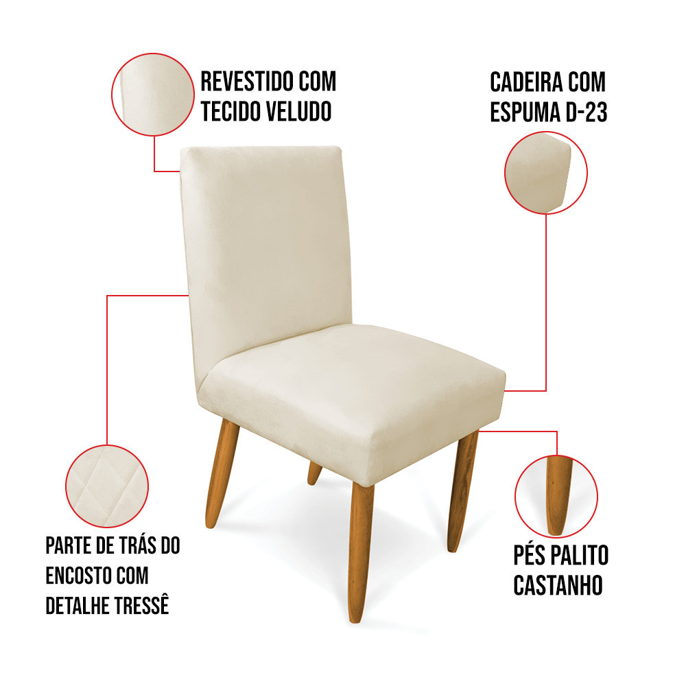 Kit 4 Cadeiras de Jantar Carol Veludo Pés Palito Castanho - D'Rossi