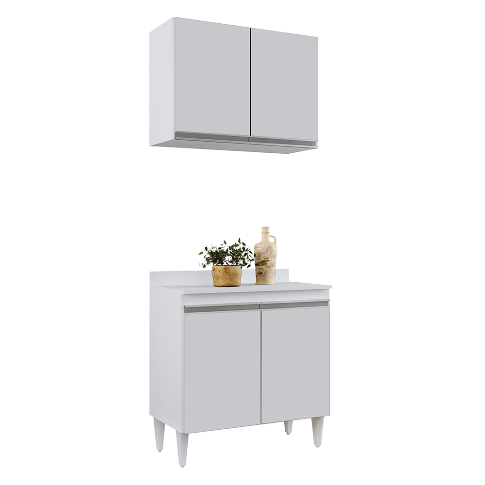 Kit Armário Aéreo e Balcão de Cozinha Lavanderia 02 Portas Loren com Tampo 80 cm - D'Rossi