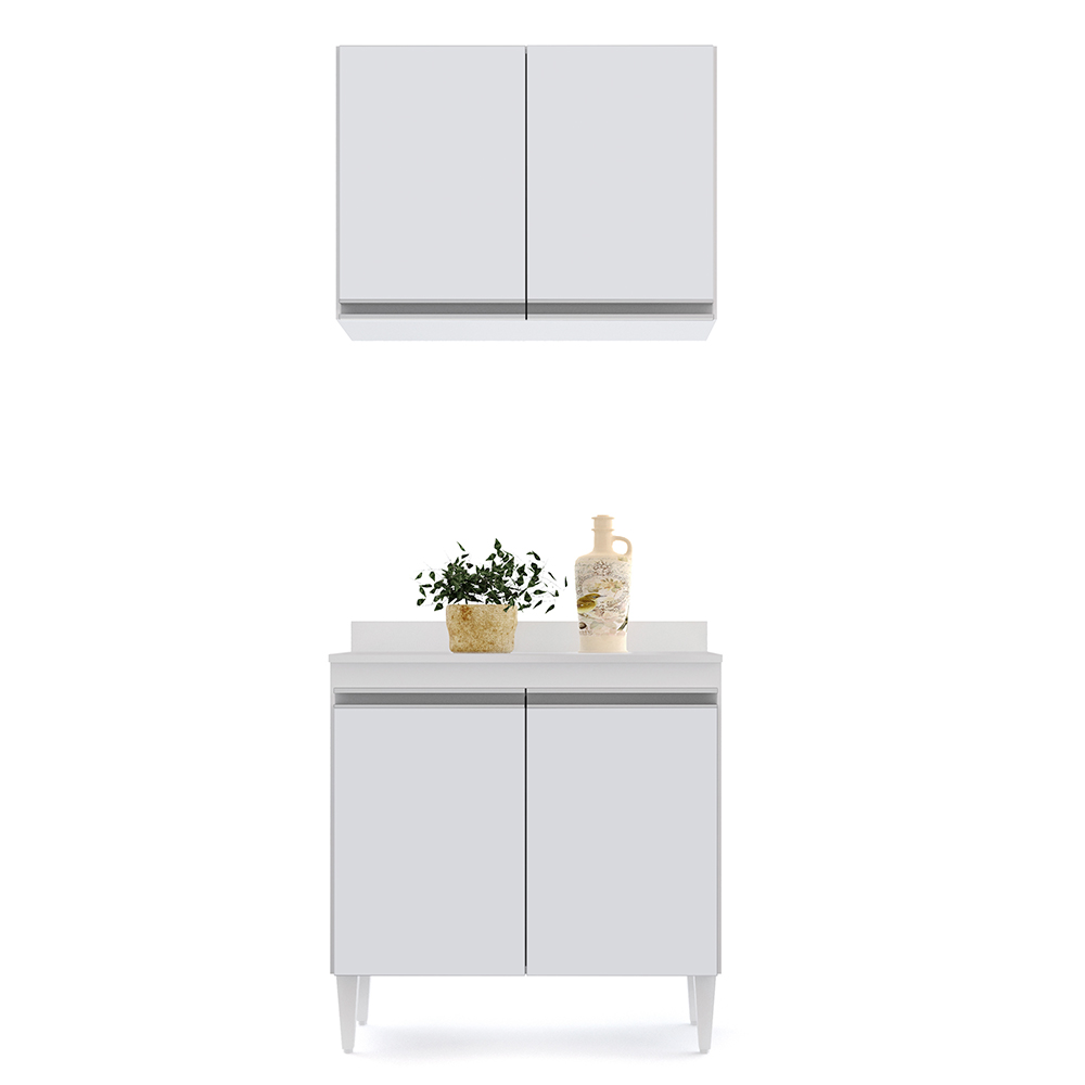 Kit Armário Aéreo e Balcão de Cozinha Lavanderia 02 Portas Loren com Tampo 80 cm - D'Rossi