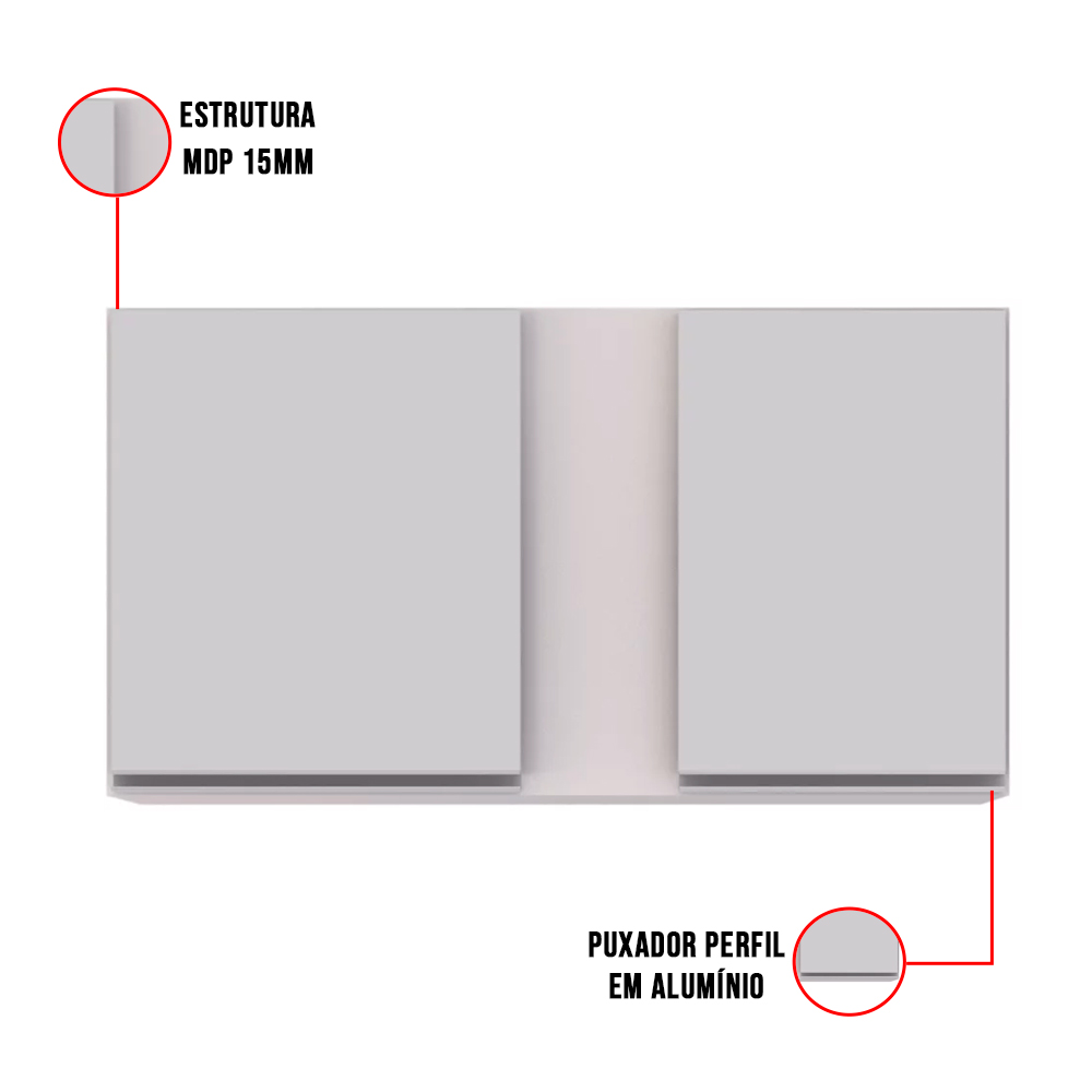 Kit Armário Aéreo e Balcão de Cozinha Lavanderia Aurora com Tampo Branco 100 cm - D'Rossi