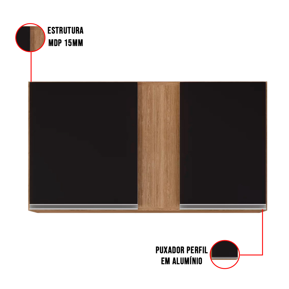 Kit Armário Aéreo e Balcão de Cozinha Lavanderia Aurora com Tampo Castanho e Cinza 100 cm - D'Rossi