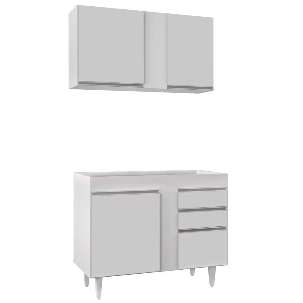 Kit Armário Aéreo e Balcão de Cozinha Lavanderia Aurora sem Tampo Branco 100 cm - D'Rossi
