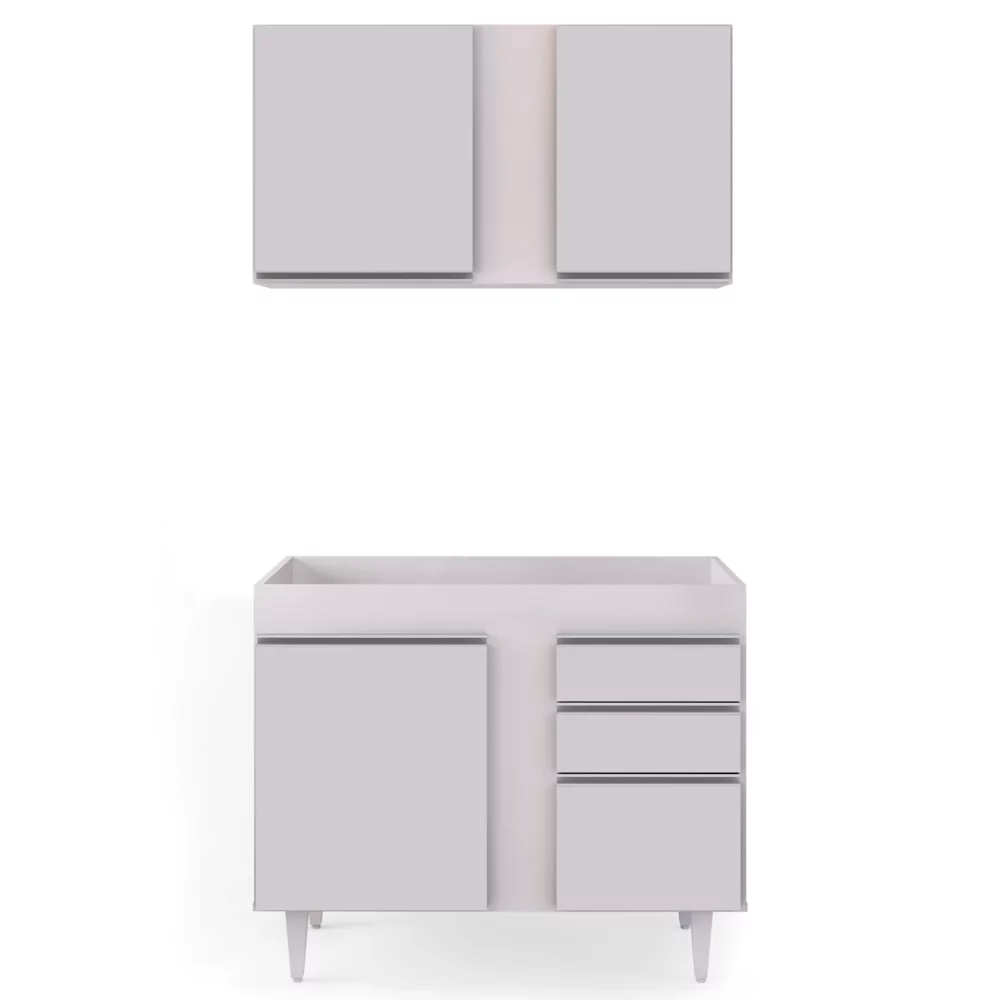 Kit Armário Aéreo e Balcão de Cozinha Lavanderia Aurora sem Tampo Branco 100 cm - D'Rossi