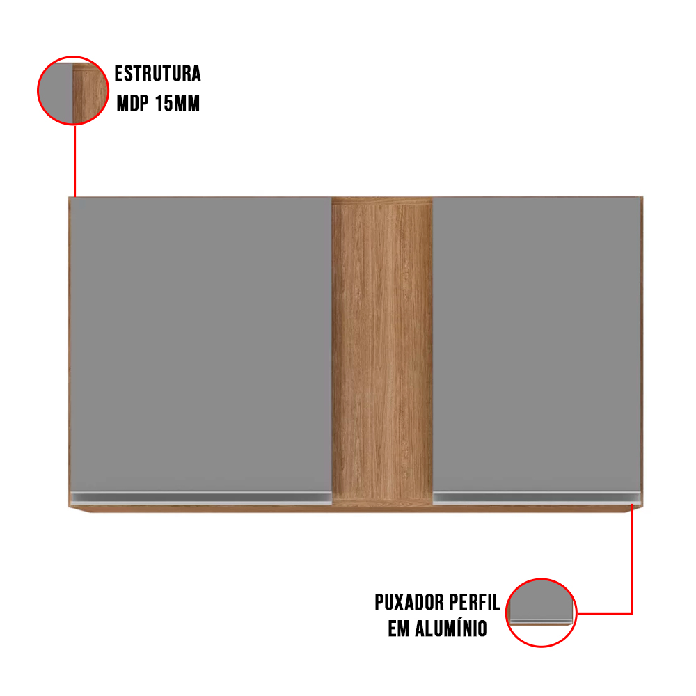 Kit Armário Aéreo e Balcão de Cozinha Lavanderia Aurora sem Tampo Castanho e Cinza 100 cm - D'Rossi