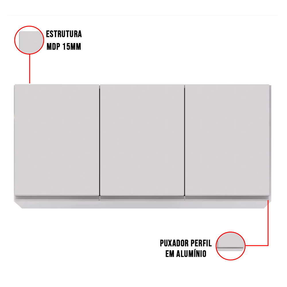 Kit Armário Aéreo e Balcão de Cozinha Lavanderia Dora com Tampo Branco 120 cm - D'Rossi