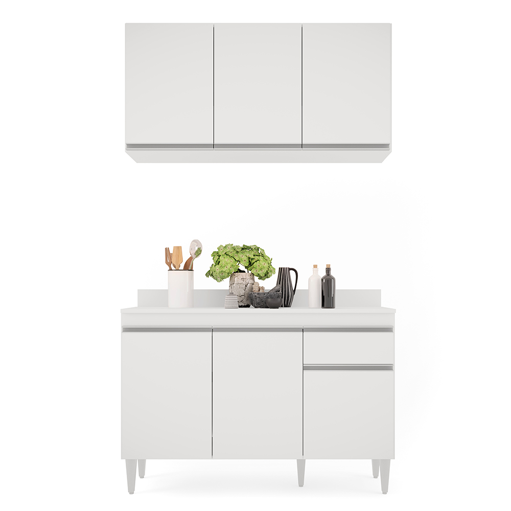 Kit Armário Aéreo e Balcão de Cozinha Lavanderia Lucy com Tampo 120 cm - D'Rossi