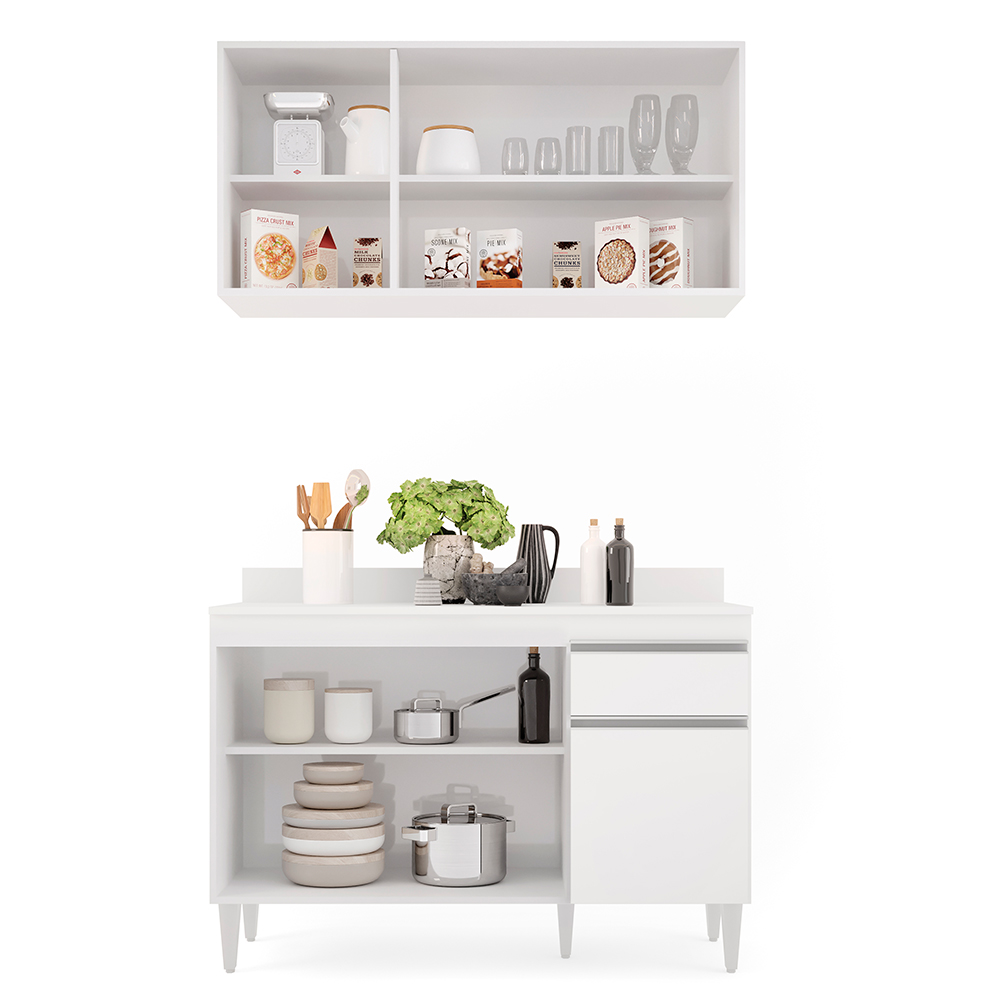 Kit Armário Aéreo e Balcão de Cozinha Lavanderia Lucy com Tampo 120 cm - D'Rossi