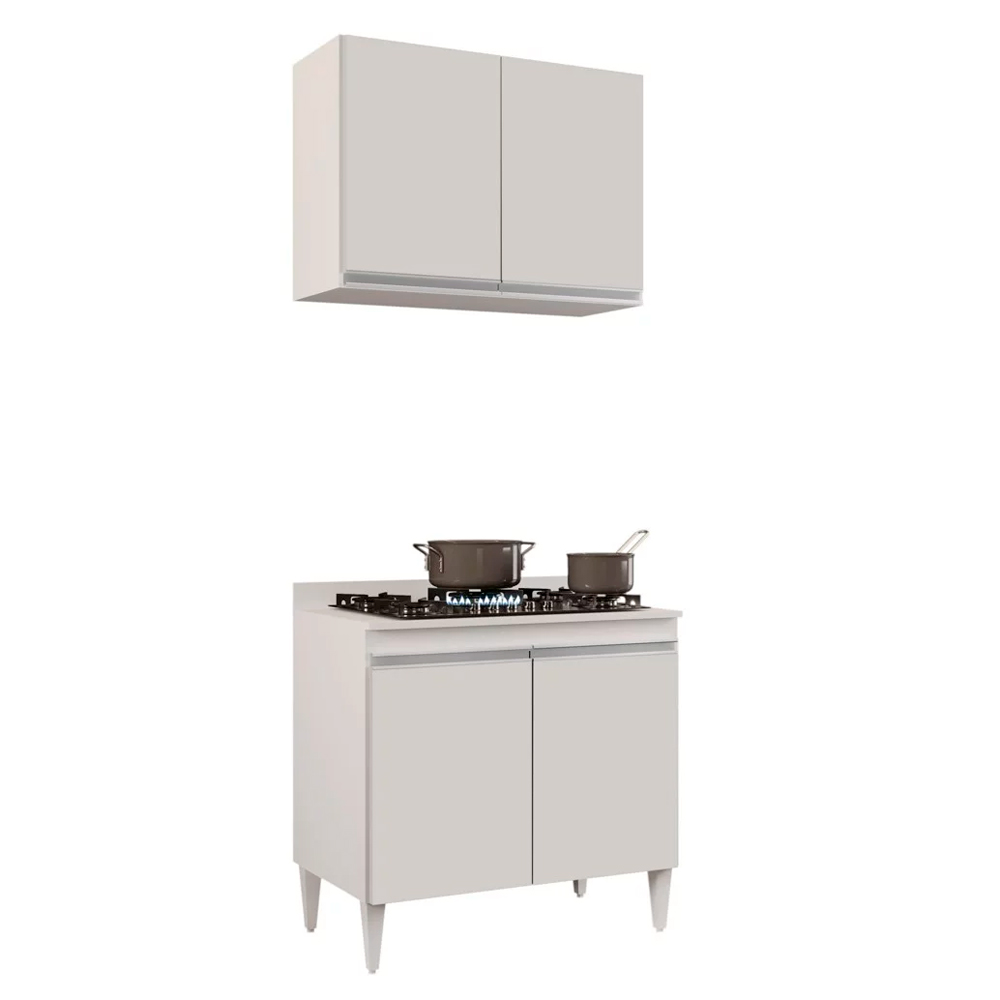 Kit Armário Aéreo e Balcão para Cooktop de Cozinha 02 Portas Diana Branco 80 cm - D'Rossi