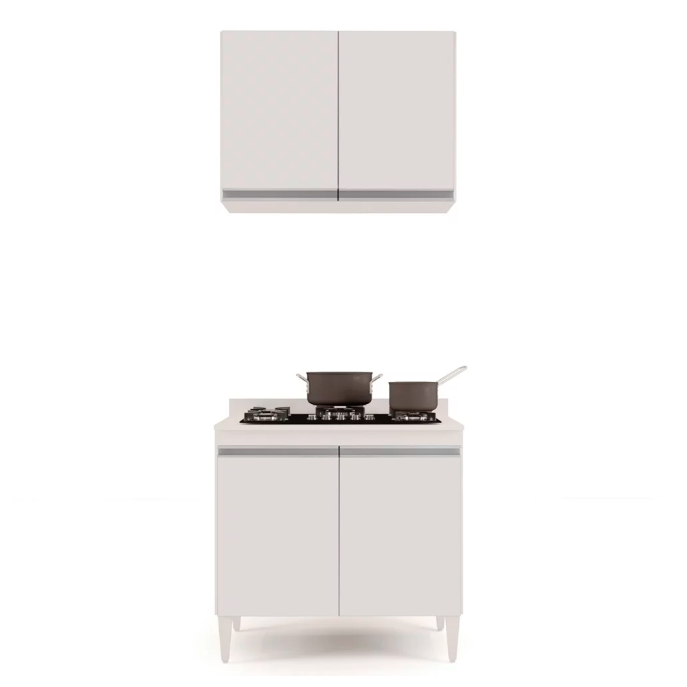 Kit Armário Aéreo e Balcão para Cooktop de Cozinha 02 Portas Diana Branco 80 cm - D'Rossi