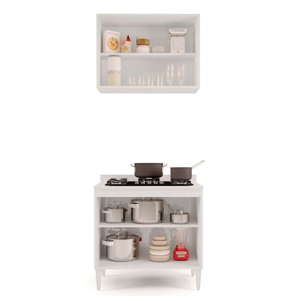 Kit Armário Aéreo e Balcão para Cooktop de Cozinha 02 Portas Diana Branco 80 cm - D'Rossi