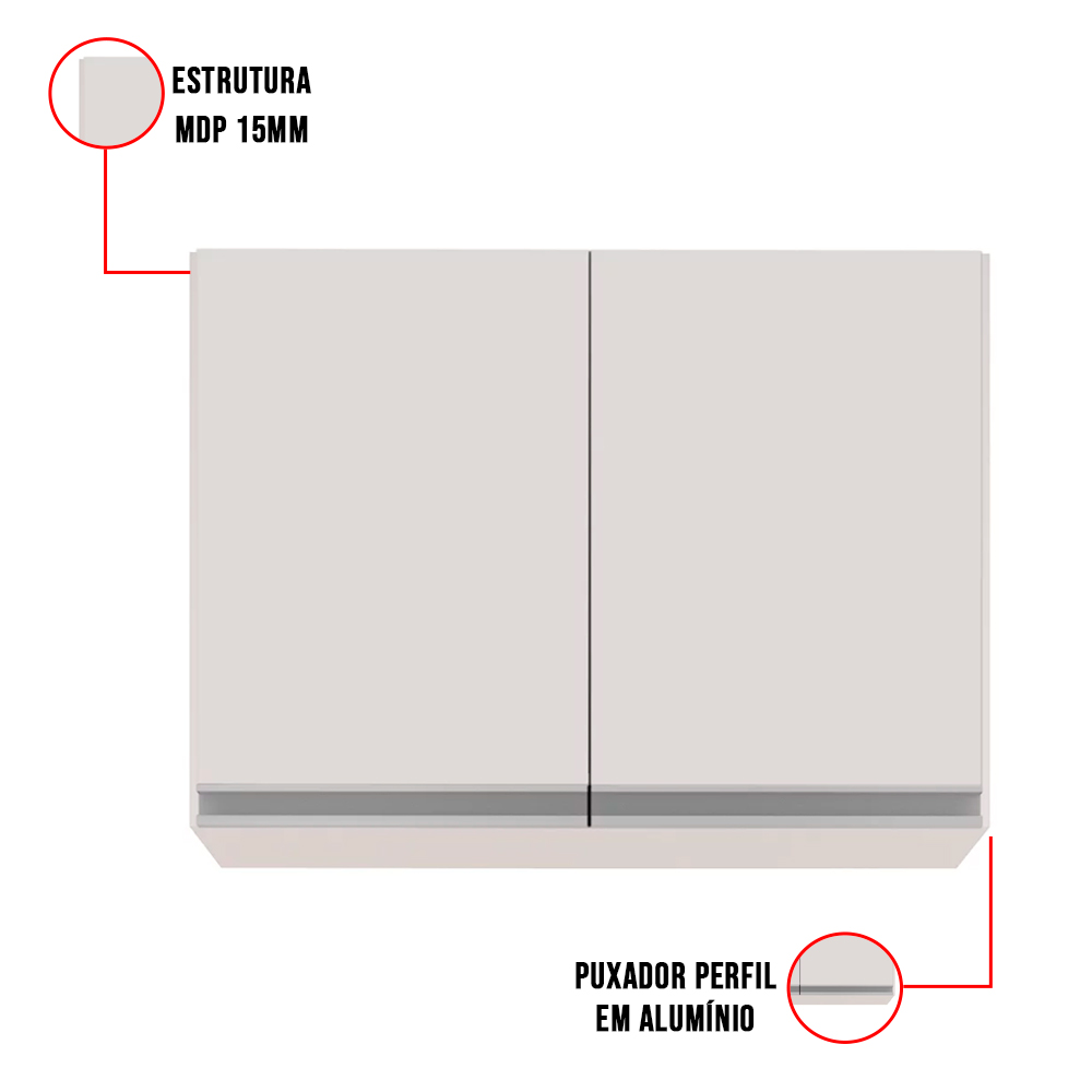 Kit Armário Aéreo e Balcão para Cooktop de Cozinha 02 Portas Diana Branco 80 cm - D'Rossi