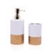 Kit Banheiro 01 Porta Sabonete Liquido e 01 Porta Escova em Cerâmica Branco e Dourado - D'Rossi