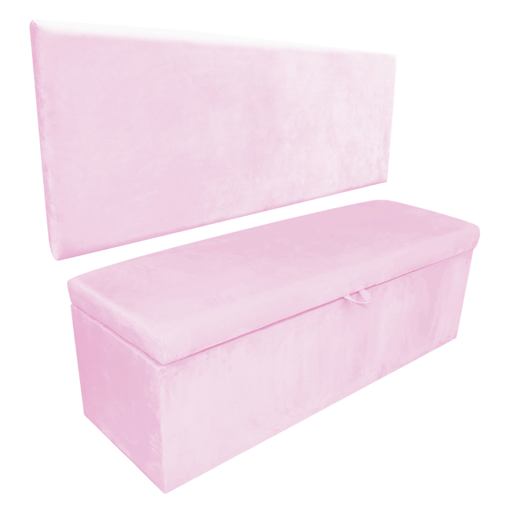 Kit Calçadeira e Painel Clean 100 cm Suede Rosa Bebê D'Rossi