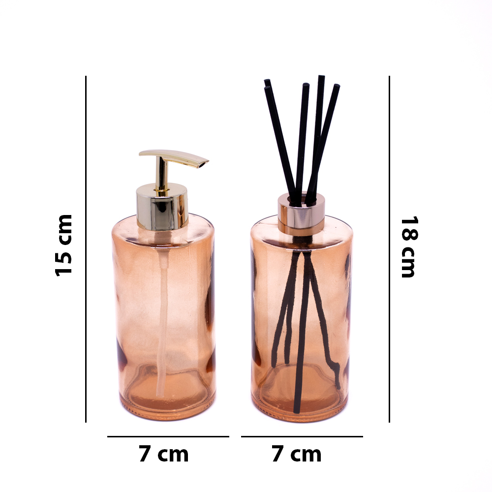 Kit Difusor e Porta Sabonete Liquido de Vidro Laranja - D'Rossi