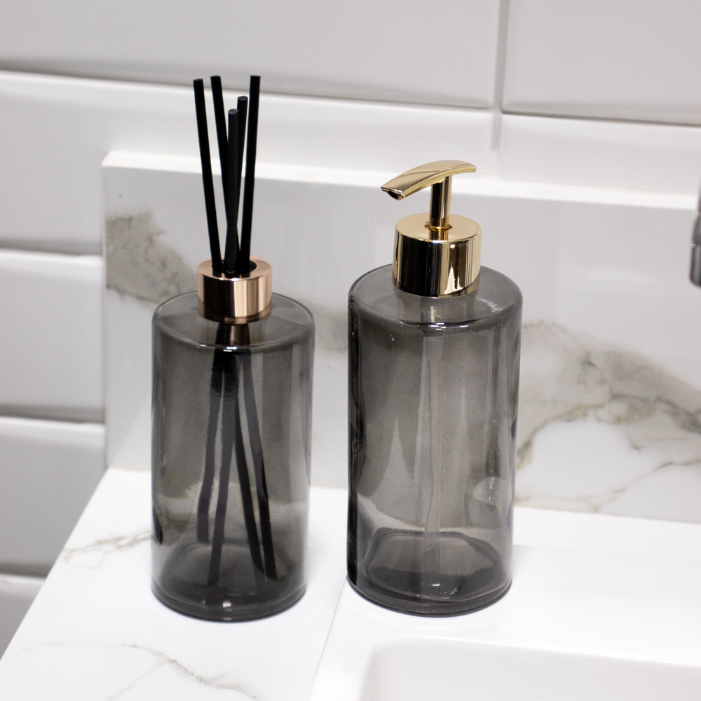 Kit Difusor e Porta Sabonete Liquido de Vidro Preto - D'Rossi