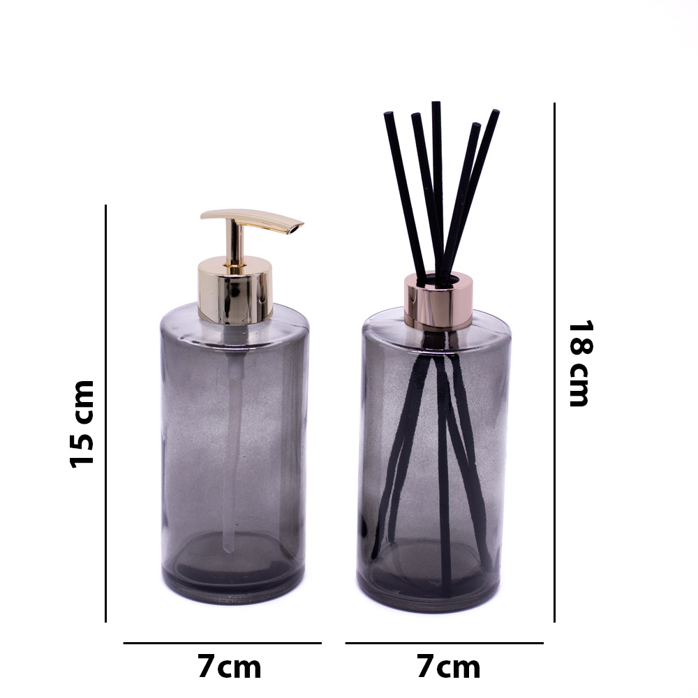 Kit Difusor e Porta Sabonete Liquido de Vidro Preto - D'Rossi