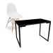 Kit Mesa Para Computador Escrivaninha Porto Preto 120 cm e Cadeira Eiffel Charles Eames Branco D'Rossi