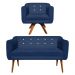 Kit Namoradeira 02 Lugares e 01 Poltrona Giratória Julia Suede Azul Marinho com Strass Base Madeira MM30 D'Rossi