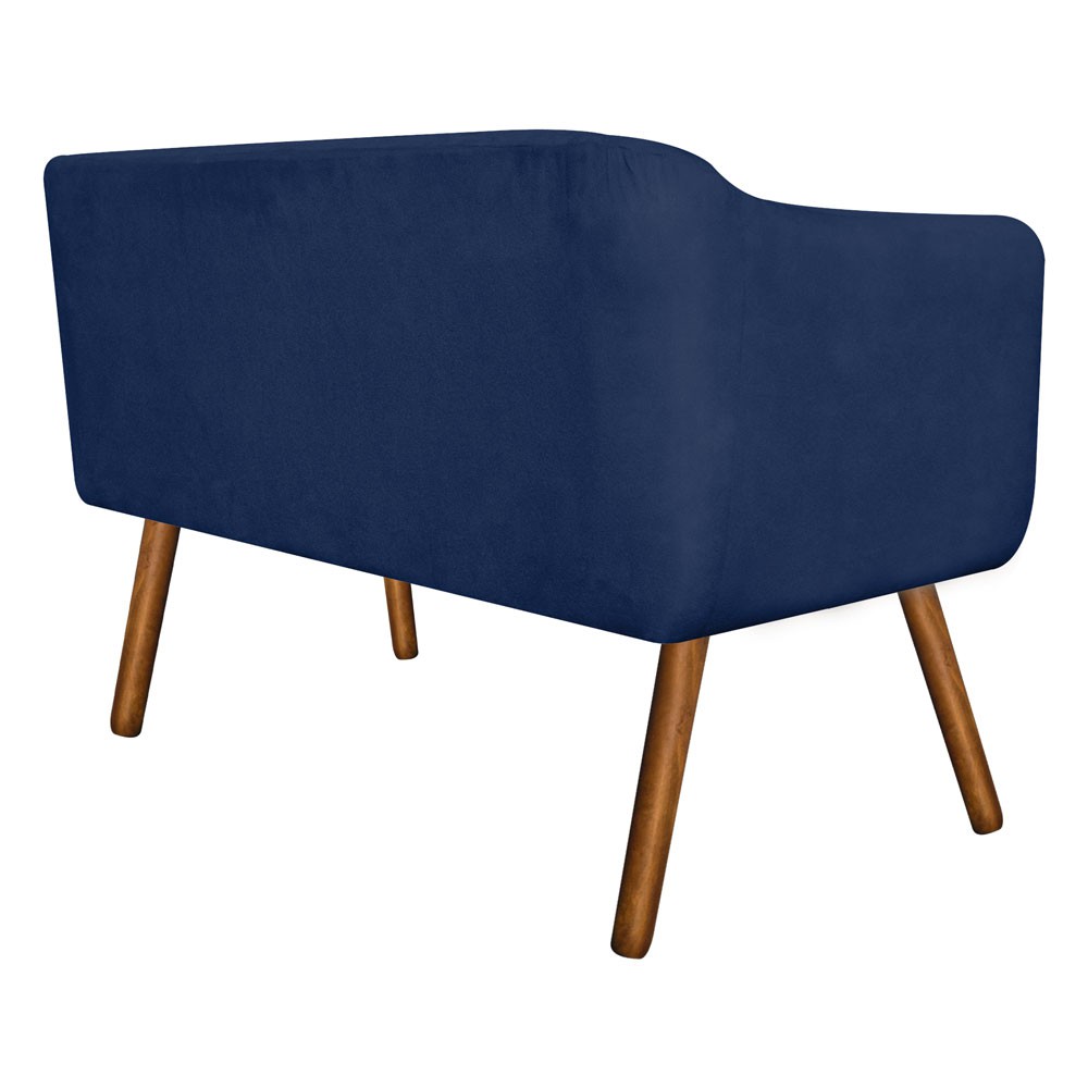 Kit Namoradeira 02 Lugares e 01 Poltrona Giratória Julia Suede Azul Marinho com Strass Base Madeira MM30 D'Rossi