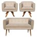 Kit Namoradeira 02 Lugares e 02 Poltronas Giratória Julia Suede Bege com Strass Base Madeira MM30 D'Rossi